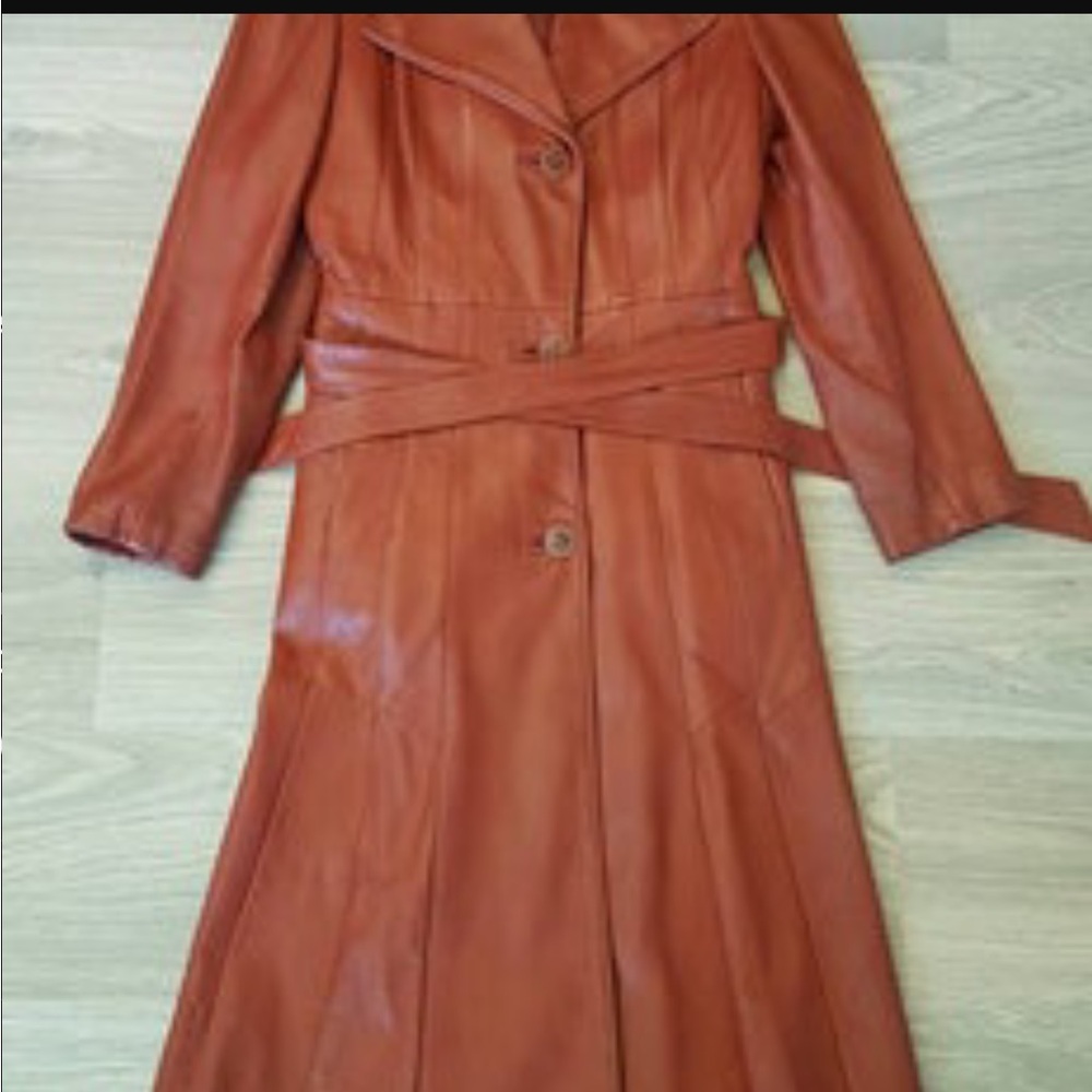 Vintage Leather Trench Coat - Brown